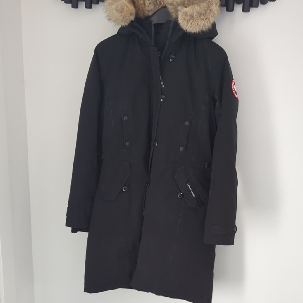 Canada Goose Black Hooded Coat with Fur Trim